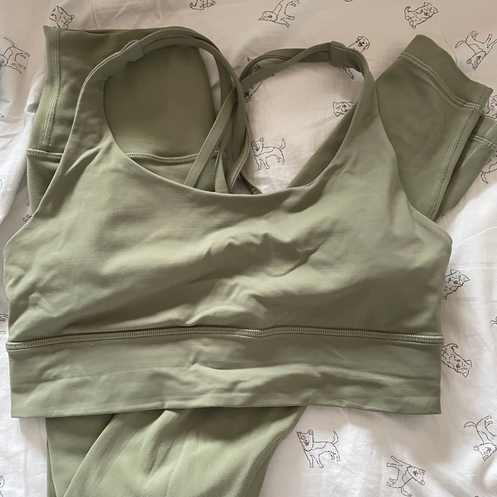 lululemon athletica Olive Green Strappy Sports Bra & Leggings Set